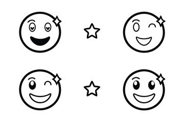 Wall Mural - set of expressive winking emojis with creative elements like star accents and heart shapes, ideal fo