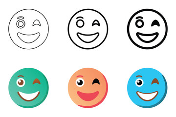 Wall Mural - minimalistic and colorful winking smiley faces in diverse styles, designed for messaging apps, socia