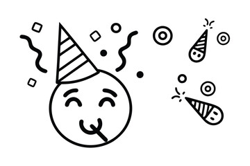 Wall Mural - festive emoji illustration featuring a party hat, confetti, and blower, exuding celebration and joy,