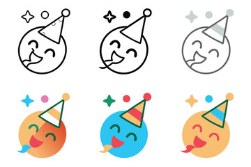 Wall Mural - playful and minimalistic party emoji with festive accents, including streamers and confetti, for cre
