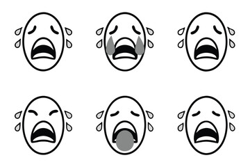 Wall Mural - collection of crying emoji faces with bold outlines and dramatic tears, ideal for representing inten