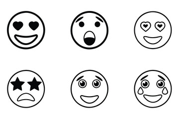Wall Mural - diverse set of emoji face designs capturing emotions in simple line art icon style, ideal for user i