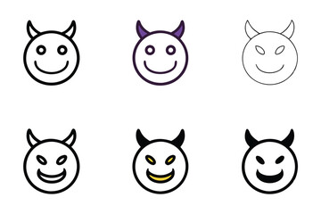 Wall Mural - mischievous devil smiley face emoji illustrations, minimalistic line art icons with variations in co