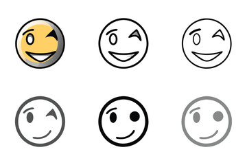 Wall Mural - minimalistic and colorful winking face emoji variations for modern web and app design line art icon 