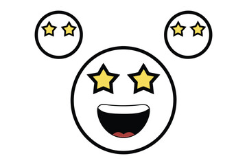 Wall Mural - cute and playful starry eyed emoji face in simple outline style, depicting happiness and excitement,