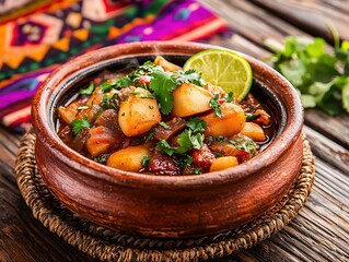 Wall Mural - Savory Potato Stew in Earthenware Bowl Rustic Mexican Cuisine