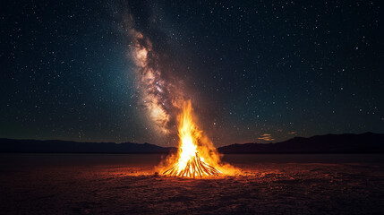 Wall Mural - bonfire set in the middle of a vast desert