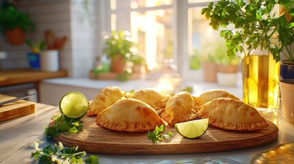 Wall Mural - Golden Empanadas Delightful Kitchen Sunset Treat