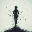 © Siasart - Silhouette of Cowboy Stands Tall amidst Disintegrating Particles with Grunge Texture Background