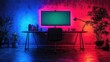 © M_H_L - Neon Lit Gaming Setup With Plants and Modern Desk