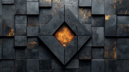 Wall Mural - Textured black blocks, center fire.