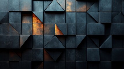 Wall Mural - Textured black geometric wall with light.