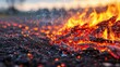 © MP-AI - Beach relaxation concept. A close-up of glowing embers and flames, creating a dynamic scene of fire with sparks and smoke against a blurred natural background.