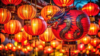 Wall Mural - Festive Dragon Chinese Lanterns Illuminating Asian Celebration - Candid Photo