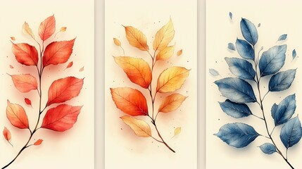 Sticker - Three watercolor leaf sprigs.