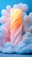 Poster - Parametric Design, A vibrant, high-fidelity image of a pastel-colored parametric tower rising into the sky, showcasing modern architectural design.