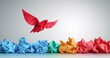 © zhuan - Innovative Ideas and Creative Thinking Symbolized by an Origami Bird Soaring Above Crumpled Papers