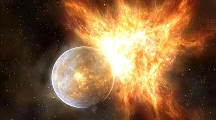 Wall Mural - cosmic explosion near planet with starburst effect in deep space illustration