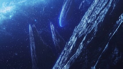 Wall Mural - stunning cosmic scene with rocky terrain and brilliant celestial phenomena under starry night sky