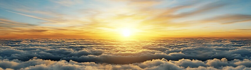 Wall Mural - golden sunrise over clouds, casting warm light in a serene sky, creating a tranquil and breathtaking