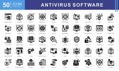 Sticker - Antivirus Software icon set of Virus Scanning, Antivirus Software, Real-Time Protection, Virus Remover and Malware Detection.