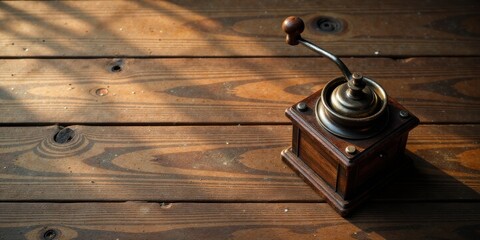 Aufkleber - Antique Manual Coffee Grinder on Rustic Wooden Surface