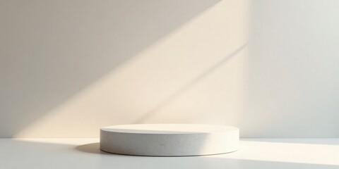 Aufkleber - Minimalist Round Pedestal Display with Soft Sunlight Shadows and Neutral Background