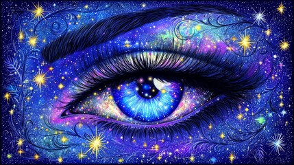 Cosmic Eye in a Starry Night Sky Surrounded by Beautiful Colors and Twinkling Stars