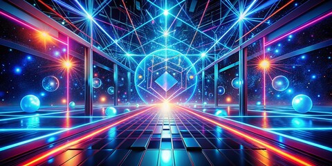 Wall Mural - Futuristic Glowing Blue Lines Abstract Geometric Background Stock Photo