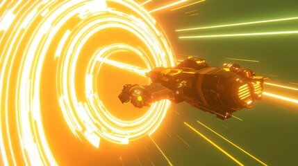 Wall Mural - futuristic spaceship traveling through a vibrant energy portal in a sci-fi universe