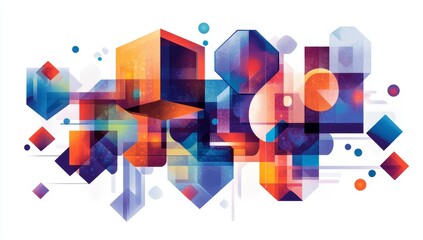 Fototapete - Abstract geometric shapes, vibrant colors, dynamic composition.