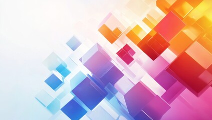 Fototapete - Abstract colorful cubes, 3D geometric shapes, bright background.