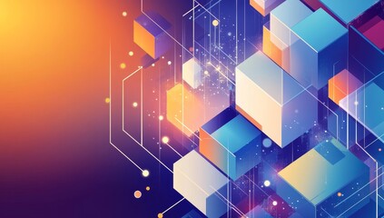 Fototapete - Abstract geometric shapes, vibrant colors, technology background.