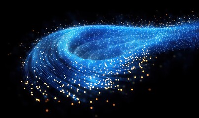Poster - Illuminated Blue Fiber Optic Strands in Motion Abstract Background