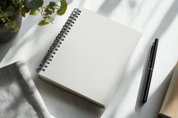 Poster - Minimalist white book mockup with gray background and workspace accessories