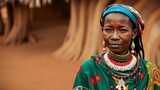 Portrait of a Samburu tribe woman in traditional attire with intricate beadwork and colorful fabrics, showcasing the vibrant culture of Kenya, Kenya, attire, culture