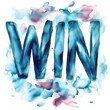 © lovey - Blue abstract watercolor WIN concept logo symbol icon phrase isolated on a white background