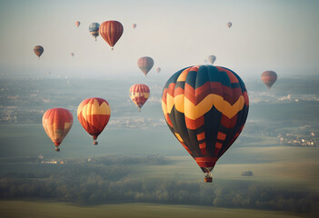 Wall Mural - balloons taking air balloon colourful day flight flying hobby morning sky sport summer us blue ground ready start panorama panoramic