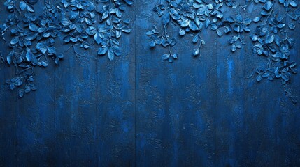 Wall Mural - Textured blue wall with embossed leaves design