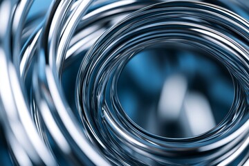 Poster - Abstract metallic swirls, chrome rings, blue background.