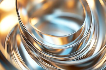 Poster - Abstract metallic swirls, silver and gold tones, close-up.
