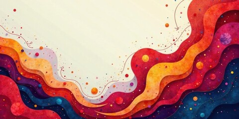 Fototapete - Abstract Colorful Wave Design with Scattered Dots and Space for Text