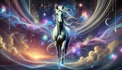 background horse light space fractal energy illustration motion dream design glow smoke brain scienc