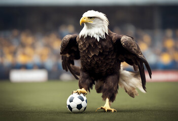 Wall Mural - eagle ripping mascot soccer football hawk face ball player logotype claw tearing cartoon american ar