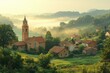 © Margarita - Misty Autumn Morning in a Quiet Village with Foggy Hills and Serene Dawn Light