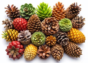 Wall Mural - Isolated Pine Cones: Detailed Macro Shots on White Background for Nature Designs