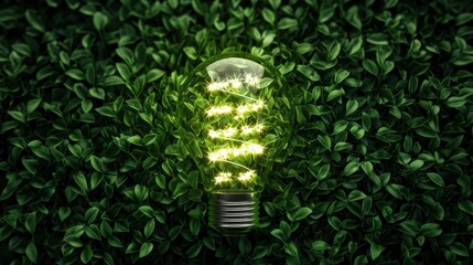 Wall Mural - Eco-friendly light bulb surrounded by lush greenery