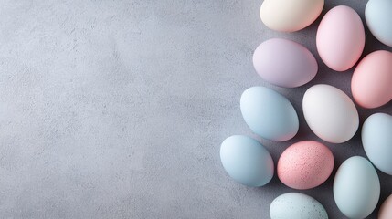 Wall Mural - Colorful pastel eggs arranged on a textured surface