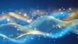 © dong - Abstract Footage with Gold Bokeh Sparkle Waves on Blue Background. Golden Blurred Shiny Glitter Texture with Copy Space. Video Animation Screensaver