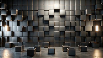 Wall Mural - modern minimalist dark cube room with display platforms
